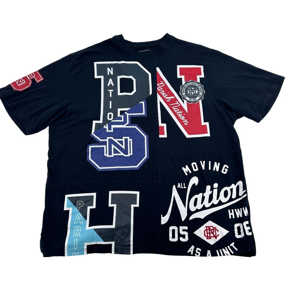 Parish Nation Black Graphic Men Big Tall 4XL T Shirt "Moving Nation" Street Wear